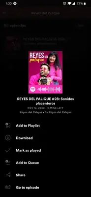 Spotify podcast episode options screen