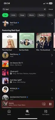 Spotify artist search screen