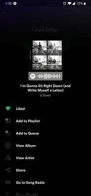 Spotify song actions screen